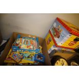 2 boxes of Rupert Bear items and 3 toy boxes