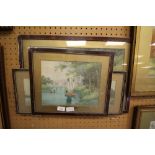 3 Japanese watercolours, signed with seal mark, framed