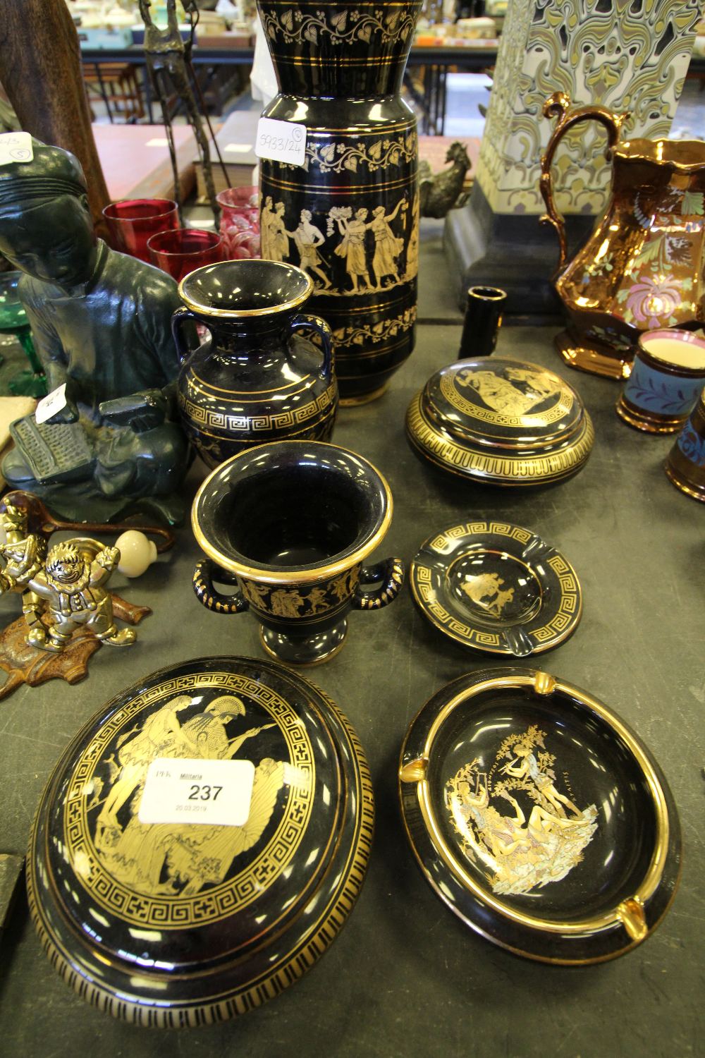 Selection of modern Greek Pottery with classical designs in 24 carat Gold