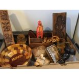Vintage carved wooden gingerbread moulds and mixed treen items