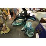 Poole pottery - large dolphin and otter with fish