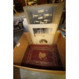 Box including Vintage Photographs, large 19th Century Shakespeare Leather-bound Book