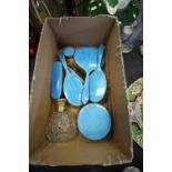 Box of Guilloche enamel dressing table wares