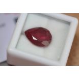 Heat treated pear cut 7.57ct ruby, with GGL certificate