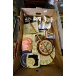 Box of mixed Militaria inc Swagger Stick and Kitchener Mug
