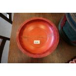 Possible 19th Century Red Lacquered Wood Bowl, signed on side
