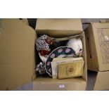 Box of Miscellaneous China & Glass including 2 Puppets