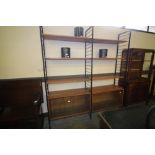 Pair Teak & Black Metal Ladderack Style Bookcases