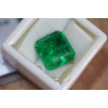 Heat treated octagon cut 9.02ct natural emerald, with GGL certificate
