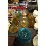 Set of Amber bubble glass conical dessert dishes with saucers & other bubble glass pieces