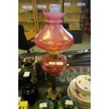 Brass & Cranberry Glass Oil Lamp