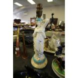 Spode style figural lamp (af)