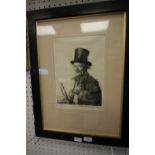 Joseph Simpson - etching - John Peel, framed