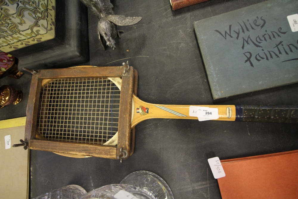 Slazenger wooden tennis racket, etc.