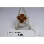 9ct gold citrine and seed pearl ring, size M/N