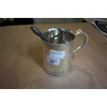 Silver topped button hook and silver plated tankard