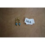 Pair of gilt metal turquoise and white stone earrings