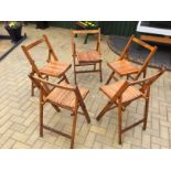 Five Date Stamped "1940" Vintage Teak Folding Chairs