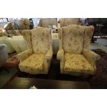 2 floral design wingback chairs