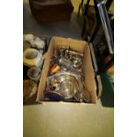 Box of mixed silver plate inc Salver