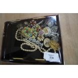 Silver Horseshoe Brooch & Tray of Costume Jewellery