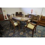 Burr Walnut Dining Room Suite, Sideboard, Extending Table with Leaf to extend inside, 2 Carver