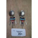 Pair of Sterling Silver Earrings - Native American Design