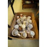 Box of various mugs and vases