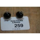 Pair of Black Agate & Silver Stud Earrings