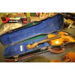 An old Full Size Violin in Case, Case Marked Hawkes & Son, London W1
