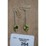 Pair of Silver & Peridot Bar Earrings