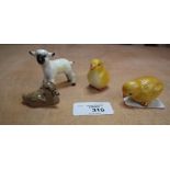 2 Beswick Chicks and Signet and Lamb