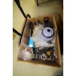 Box including Winton Teapot, Binoculars etc