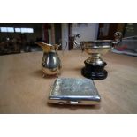 Small Silver Trophy, Birmingham 1924, Silver Cigarette Case & Silver Milk Jug