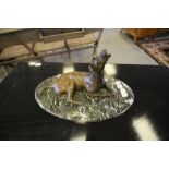 Bronze Figure of a Greyhound on Marble base, c.1900, possibly French