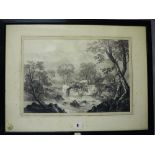 18th/19th Century School - Pencil drawing - Bridge over river, with fells to horizon, 26cm x 37cm,