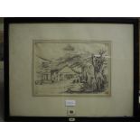 Early 9th Century School - Pencil drawing - Harrison's Place, Langdale, 20cm x 29cm, framed,