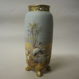 Royal Worcester porcelain 'Stork' vase painted by Walter Powell, green printed mark and date code