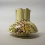 Royal Worcester porcelain blush ivory vase with floral decoration, puce printed mark, date code