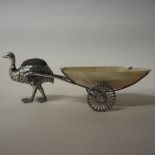 Rare Edward VII silver and mother of pearl 'Emu & Cart' pin cushion and basket by Robert Pringle,