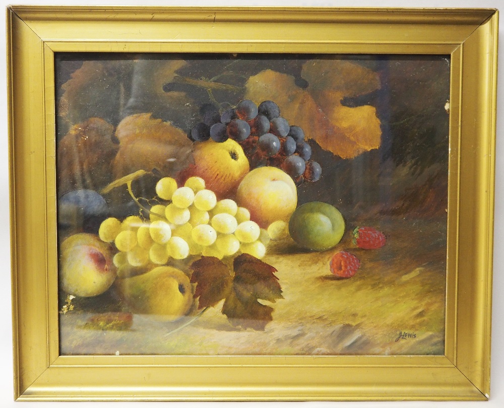 J. Lewis, oil painting, Fruit study, 26.5cm x 34.5cm, signed, in gilt frame