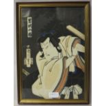 19th Century Japanese Ukiyo-e woodblock print of an actor, possibly by Toyokuni II, 35cm x 24cm,