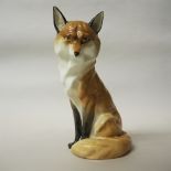 Royal Worcester porcelain seated Fox figure, modelled by Doris Lindner, black printed mark, No 2993,