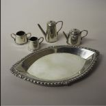 Elizabeth II silver miniature four piece tea and coffee service with matched tray, Birmingham &