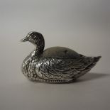 George V silver 'Duck' pin cushion by Adie & Lovekin, Birmingham 1921, 3cm high