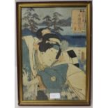 19th Century Japanese Ukiyo-e woodblock print of an actor, possibly by Toyokuni II, 35cm x 24cm,