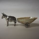 Rare Edward VII silver and mother of pearl 'Donkey & Cart' pin cushion and basket by Adie & Lovekin,