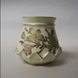 Royal Worcester porcelain ivory ground flower vase, puce printed mark, date code for 1887, shape No.