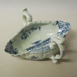 Worcester First Period blue and white porcelain 'Two Handled Sauceboat Landscape' pattern two