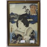 19th Century Japanese Ukiyo-e woodblock print of an actor, possibly by Toyokuni II, 35cm x 24cm,